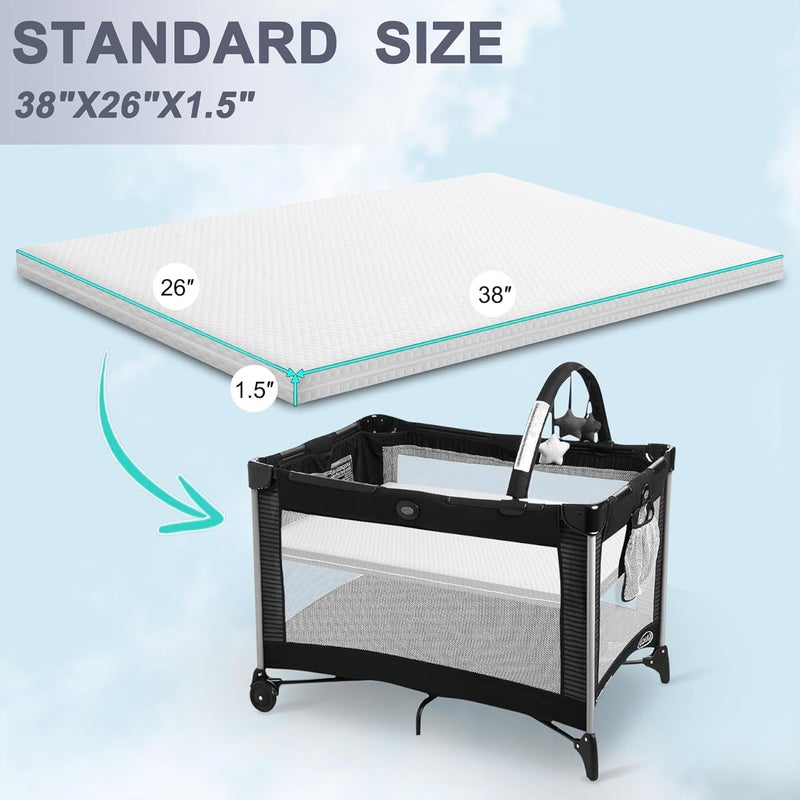 Lisara Pack and Play Mattress, 38 x 26 Pack N Play Mattress for Babies and Toddlers, Dual Sided Gel Memory Foam Waterproof, Removable and Breathable Ice Silk Cover - Image 2